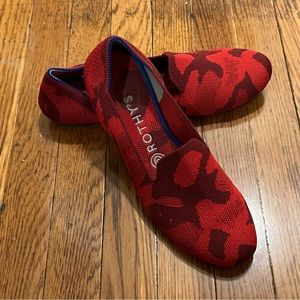 Red camo knit Rothys loafers